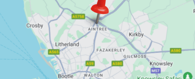 Pin in a map showing Aintree